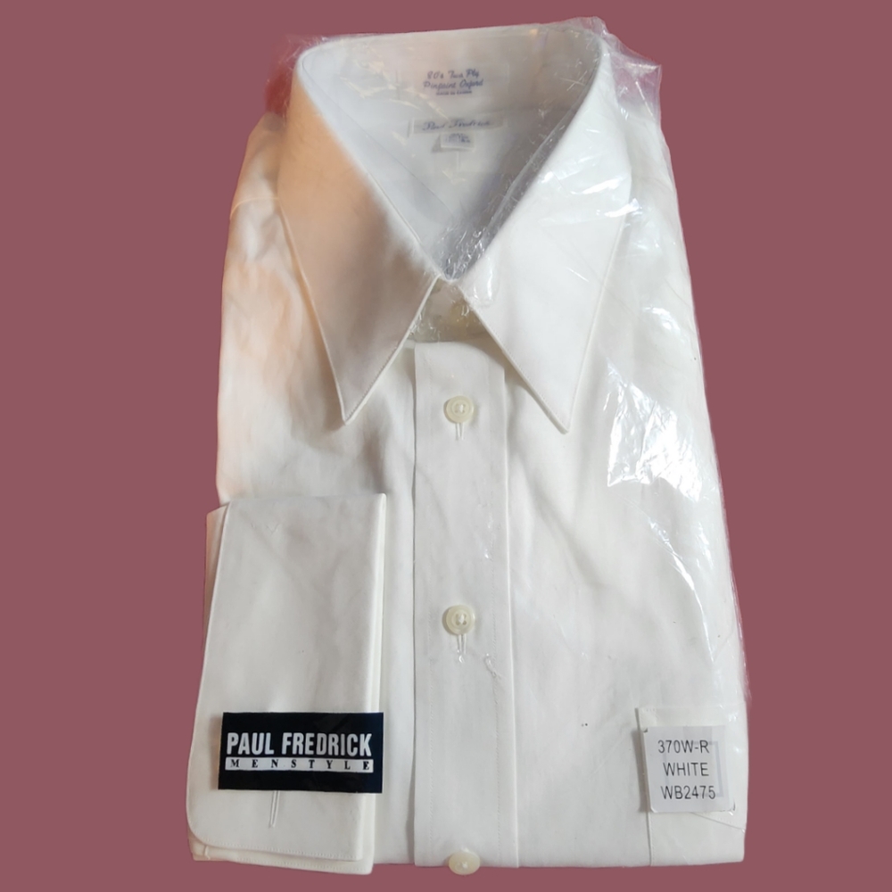 Paul Fredrick 80's Two Ply Pinpoint Oxford Shirt White Monogrammed 370W-R